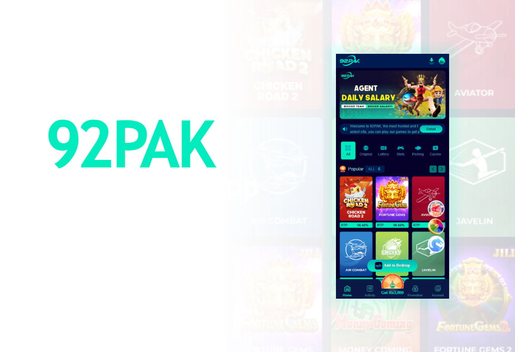 92 PAK Real Money Earning Platform 2025 92 PAK Game - Real Money Earning App Interface